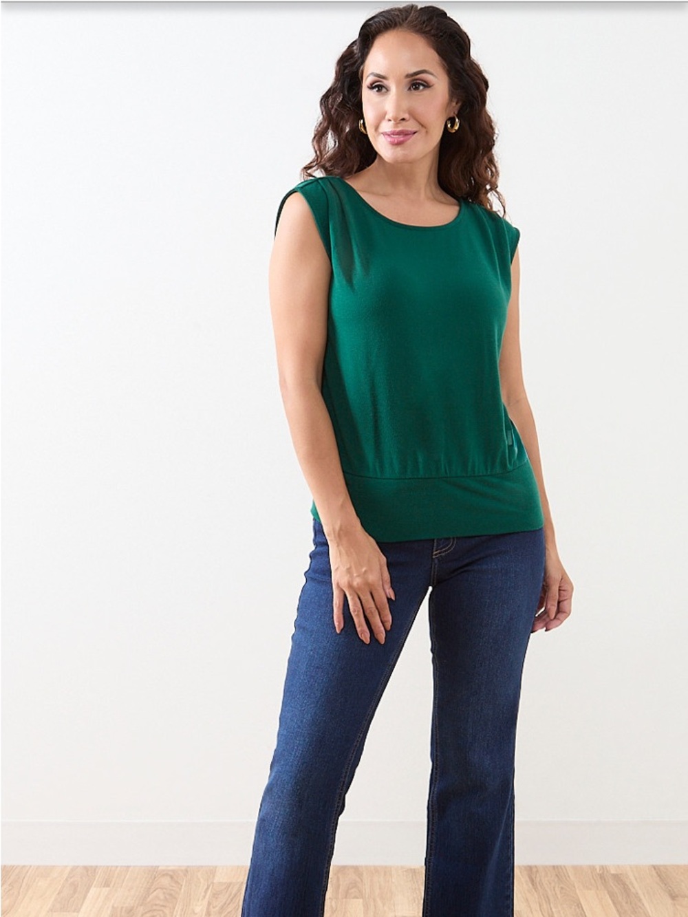 NWT Cleo Petite Emerald Green Lightweight Blouson Knit Top M - Sold Out - Picture 3 of 16